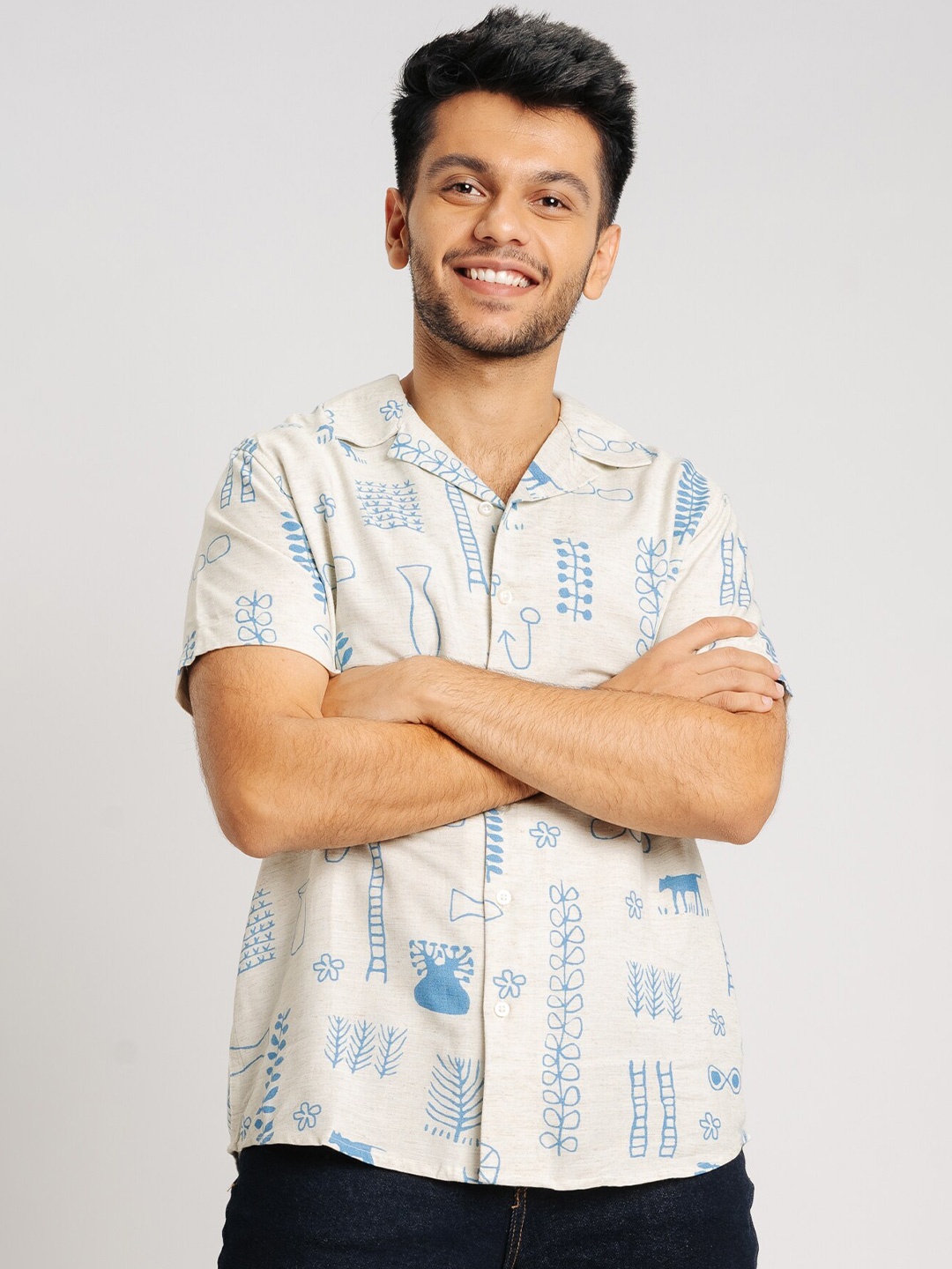 

FREAKINS Abstract Printed Cotton Casual Shirt, White