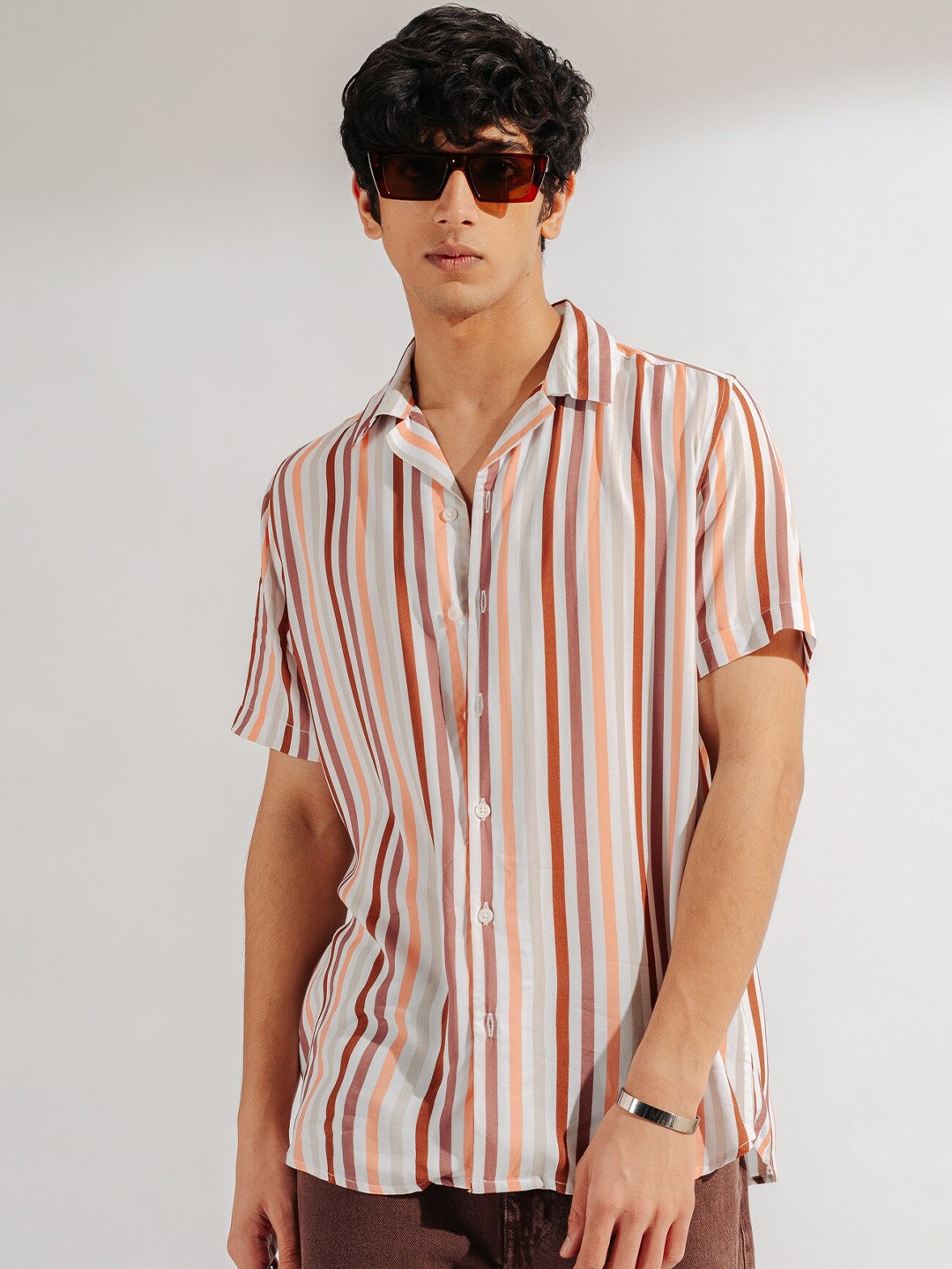 

FREAKINS White Striped Opaque Cotton Casual Shirt
