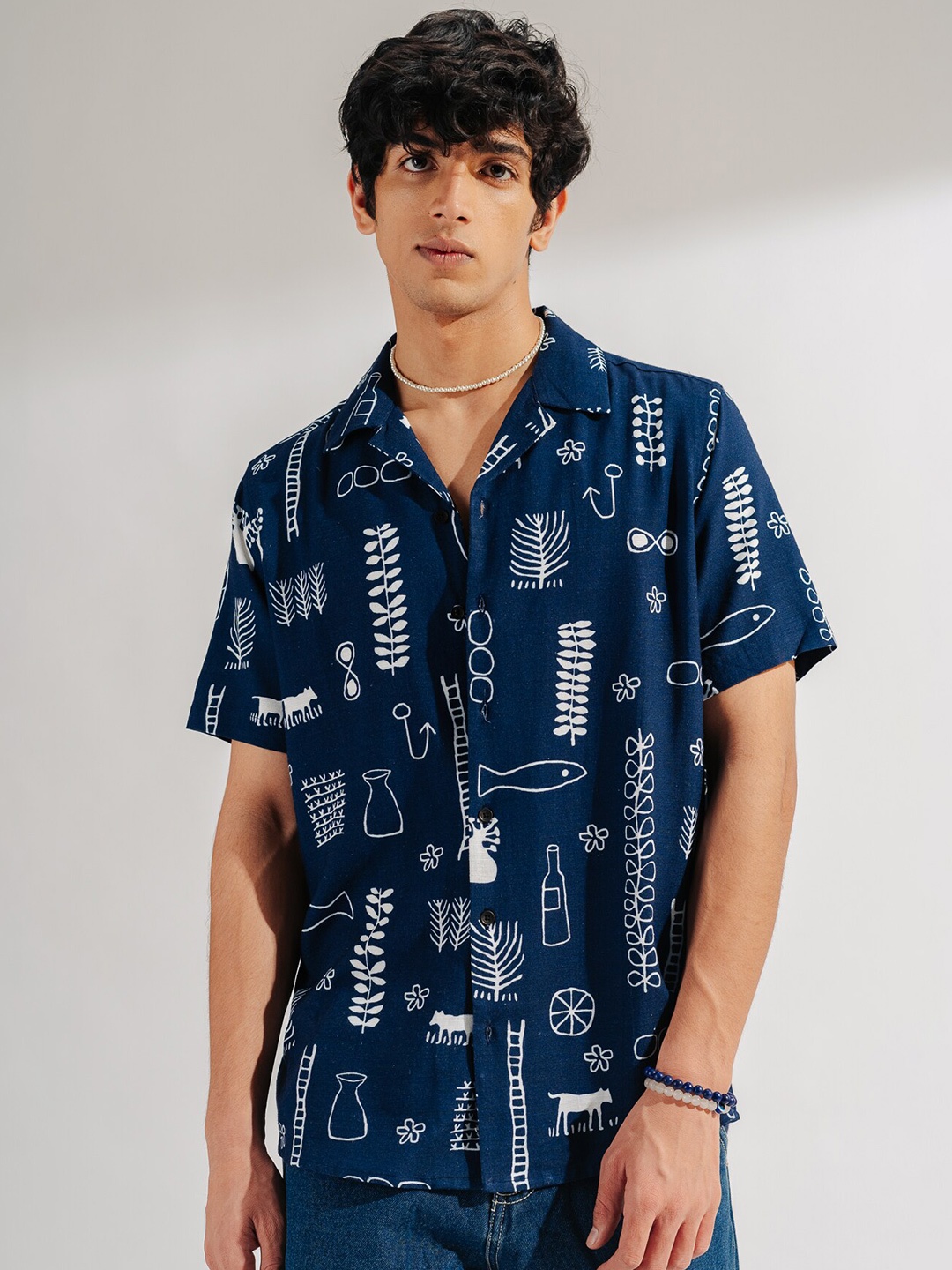 

FREAKINS Abstract Printed Opaque Casual Shirt, Navy blue