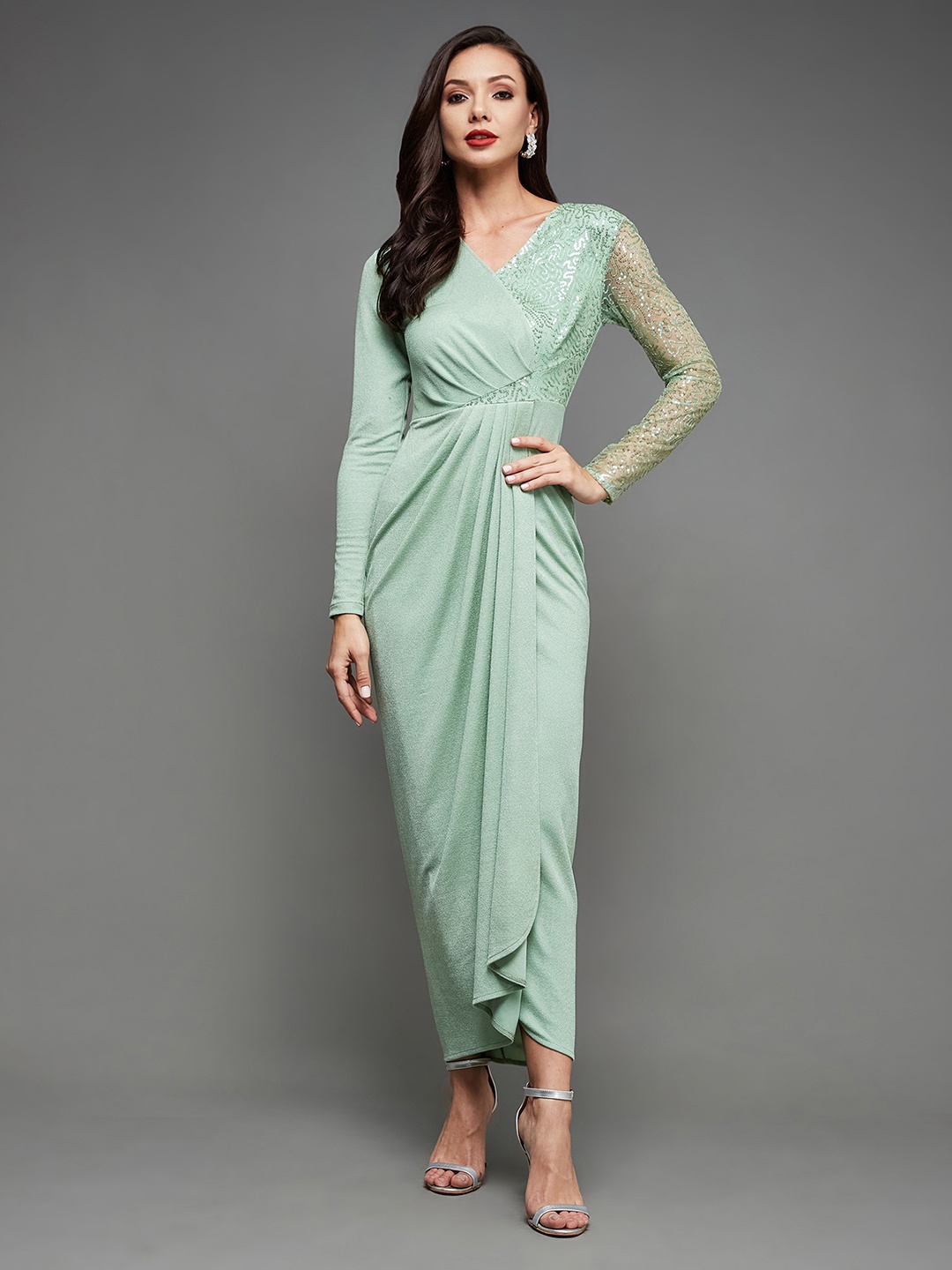 

Miss Chase Green Sequinned Pleated Maxi Dress