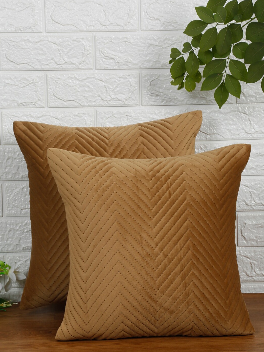 

NISRAG HOME Mustard 2 Pieces Velvet Square Cushion Covers