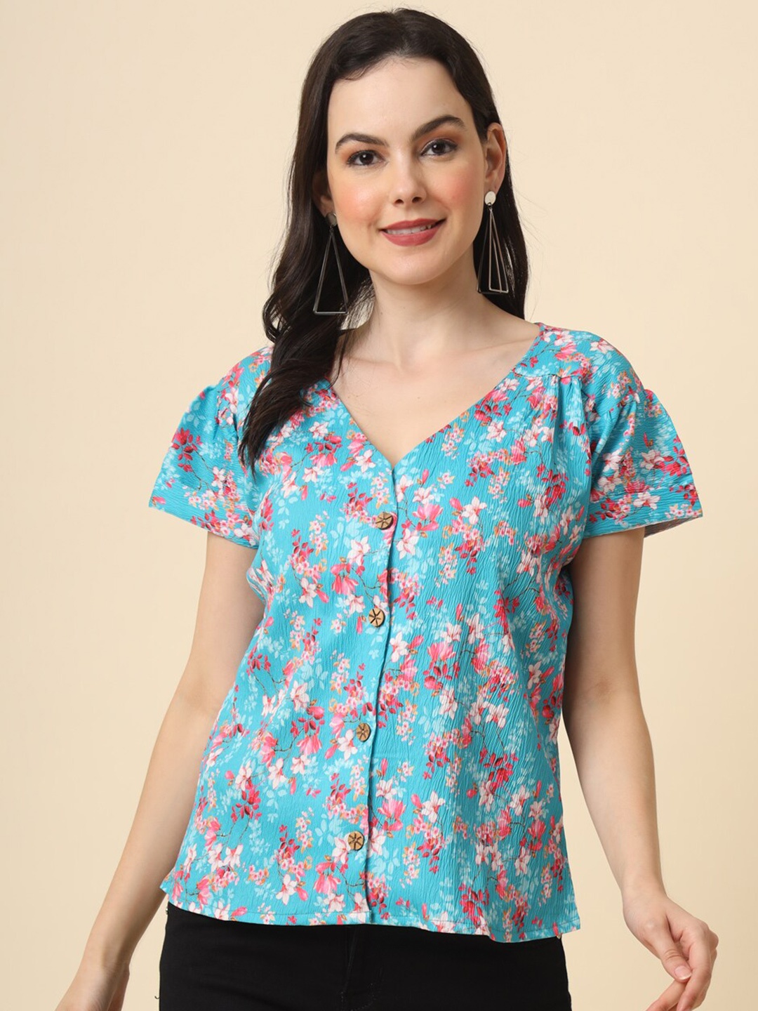 

HERE&NOW Straight Floral Opaque Printed Casual Shirt, Blue