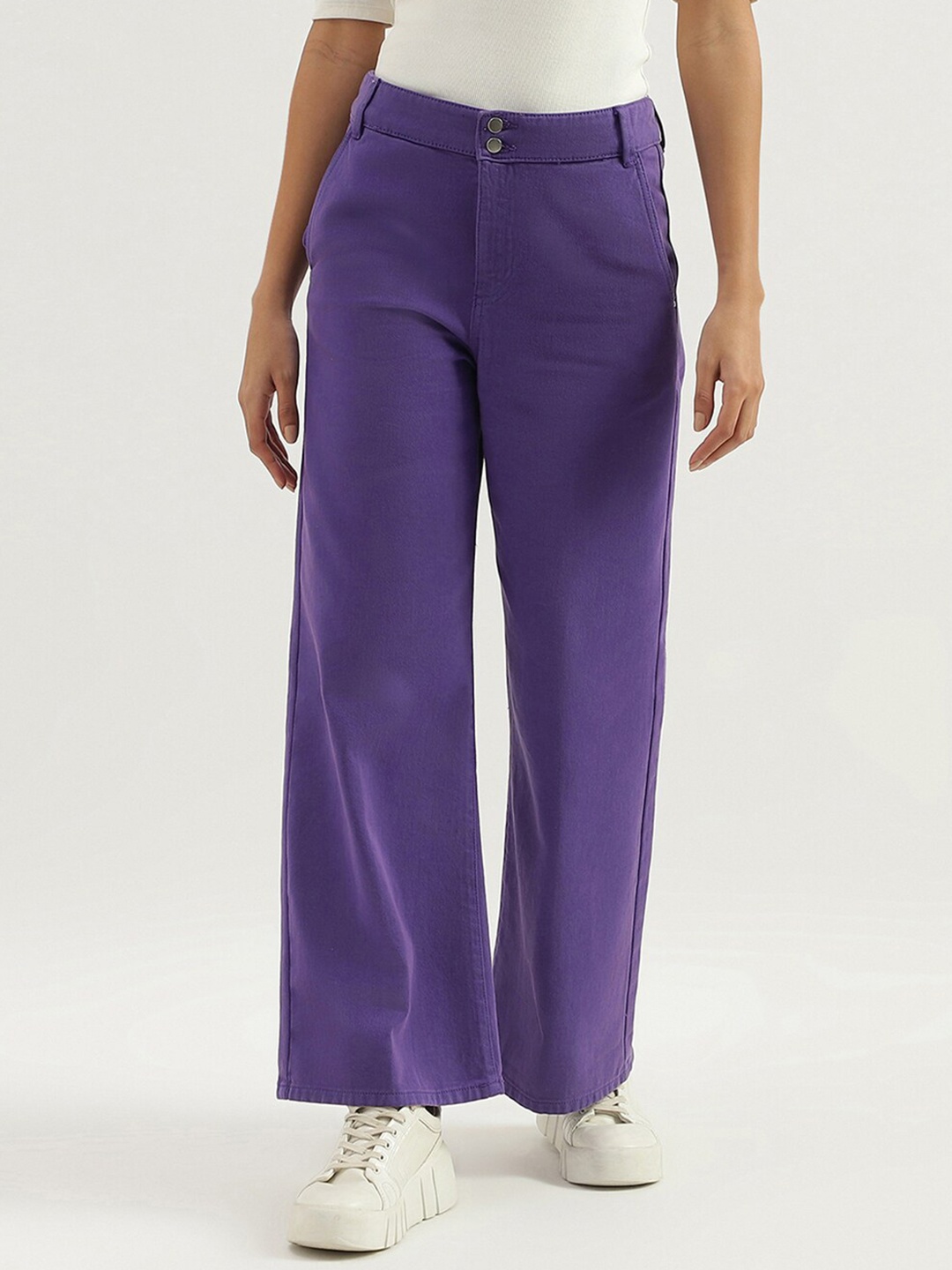 

United Colors of Benetton Women Pure Cotton Parallel Trouser, Purple