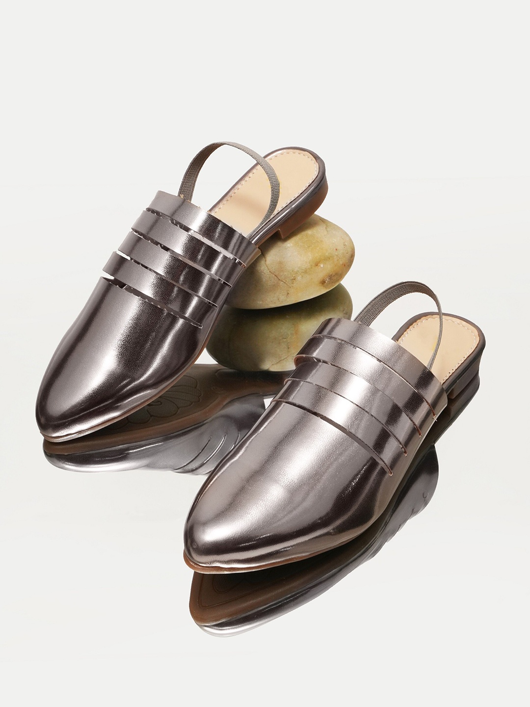 

Try Me Pointed Toe Backstrap Mules, Grey