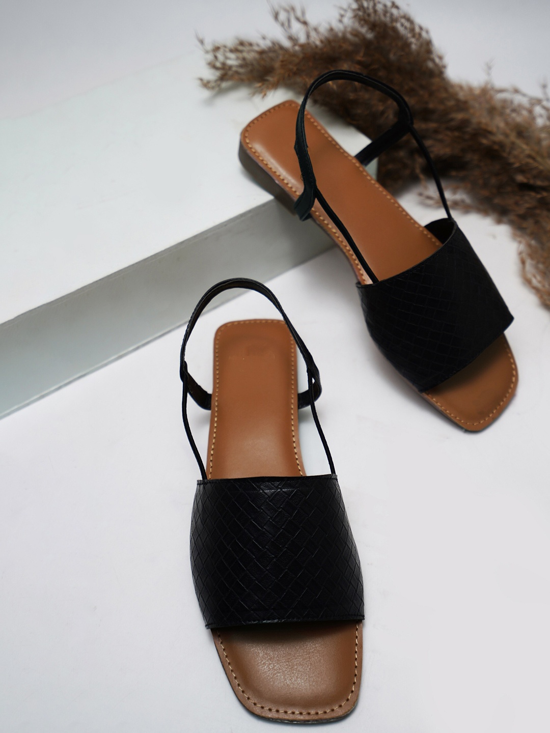 

Try Me Textured Backstrap Open Toe Flats, Black