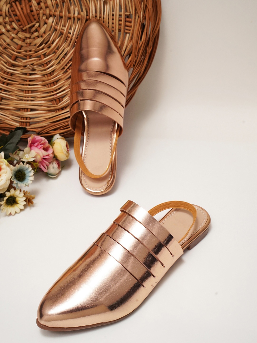 

Try Me Pointed Toe Backstrap Mules, Rose gold