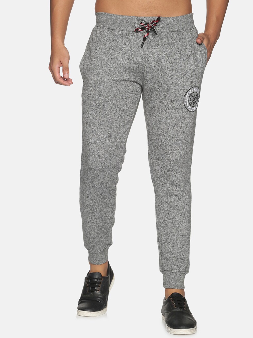 

THE HOLLANDER Men Brand Logo Printed Terry Cotton Terry Mid Rise Jogger, Grey