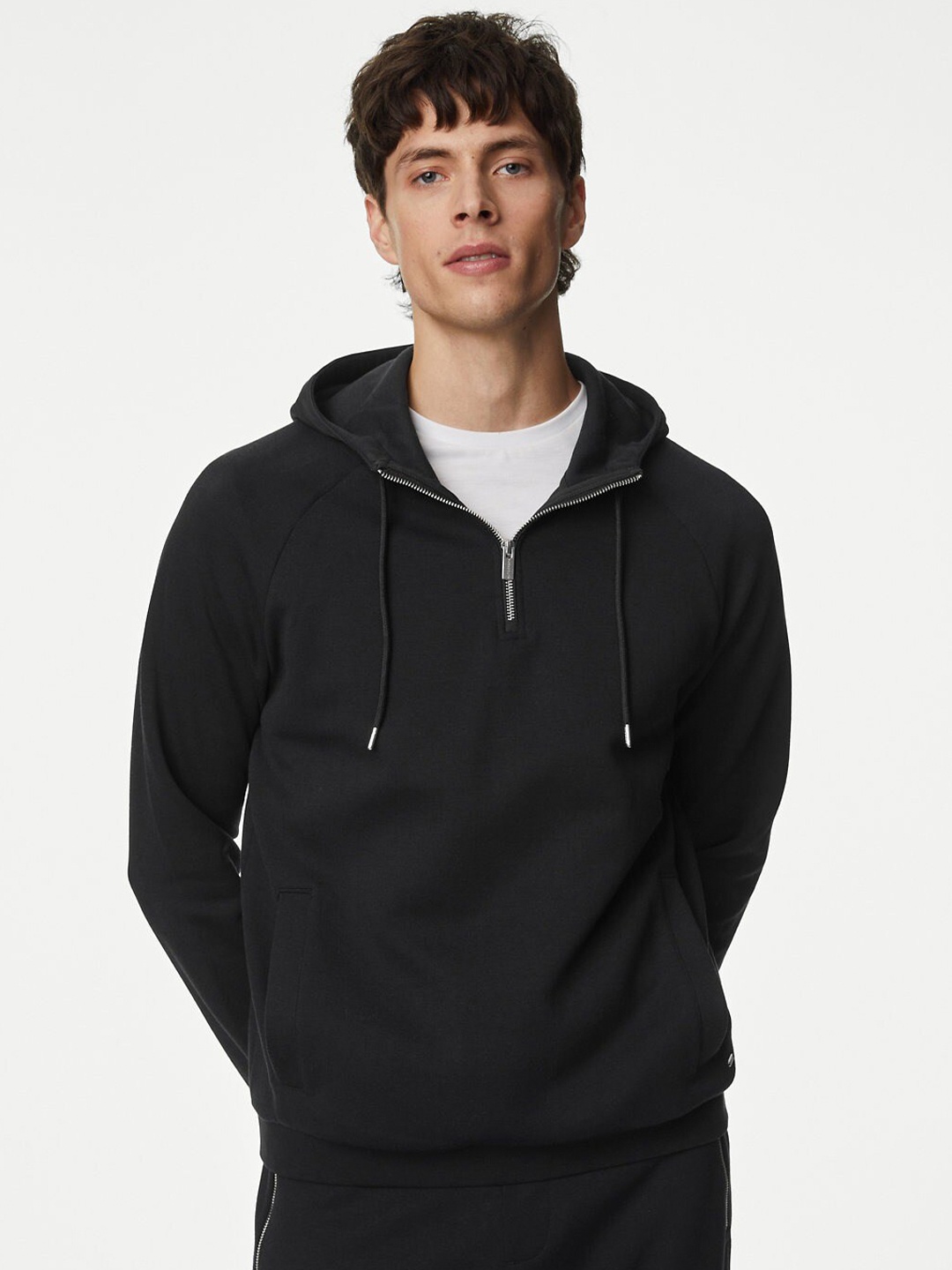 

Marks & Spencer Hooded Half Zipper Pullover Sweatshirt, Black