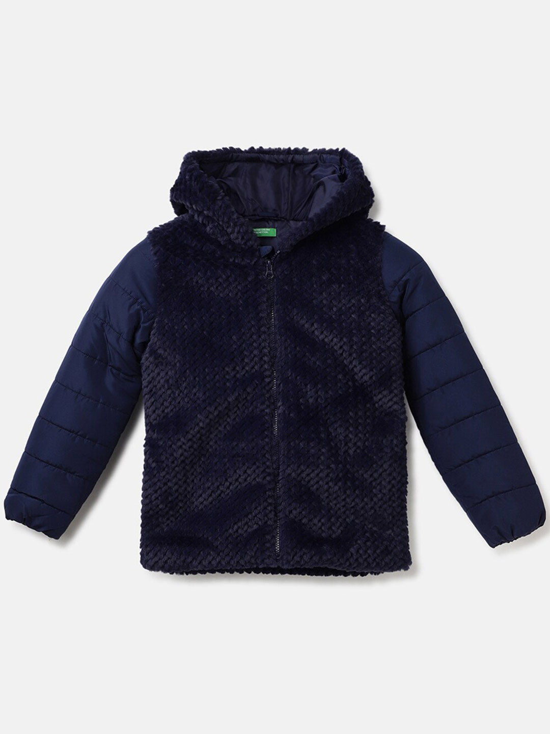 

United Colors of Benetton Girls Self Design Hooded Padded Jacket, Blue