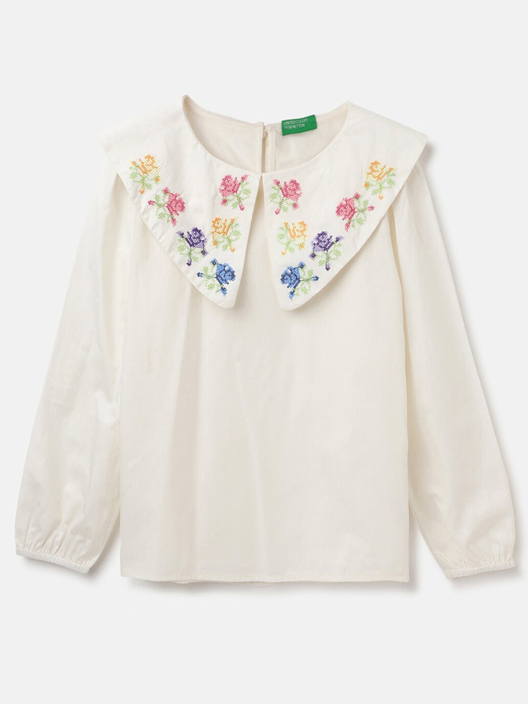 

United Colors of Benetton Round Neck Embroidered Cotton Top, White