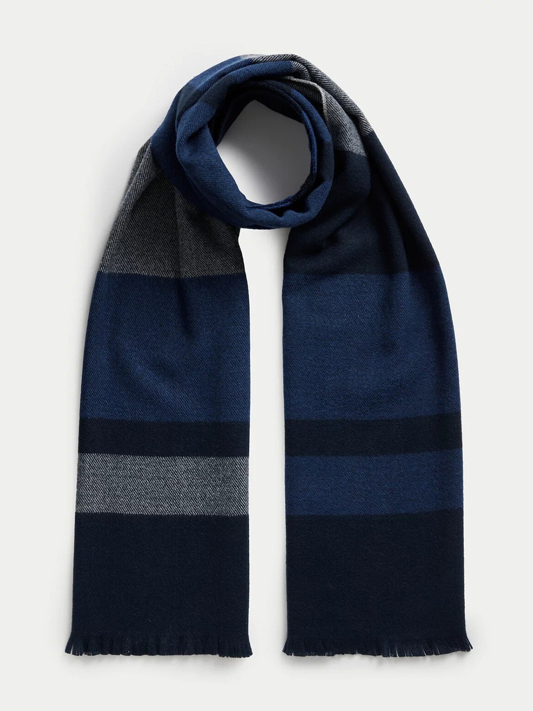 

Marks & Spencer Men Colourblocked Frayed Pure Acrylic Scarf, Blue