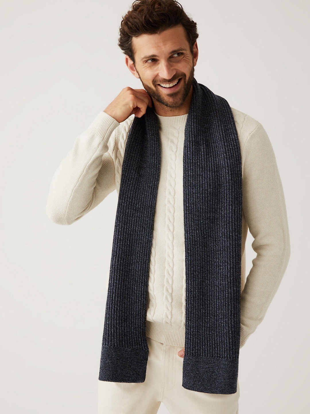 

Marks & Spencer Men Knitted Textured Acrylic Scarf, Black