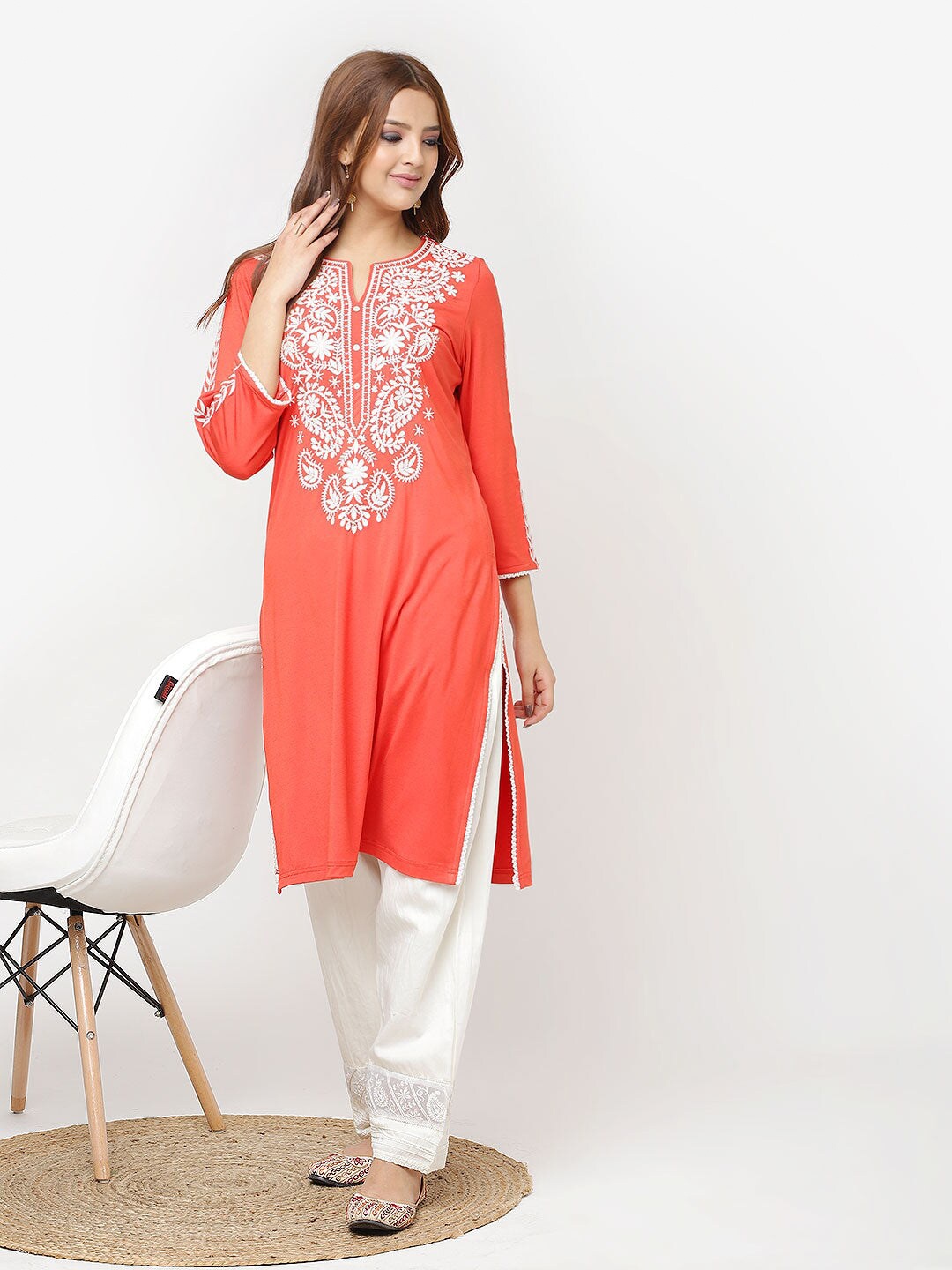 

Lakshita Thread Work Indie Prints Kurta, Orange