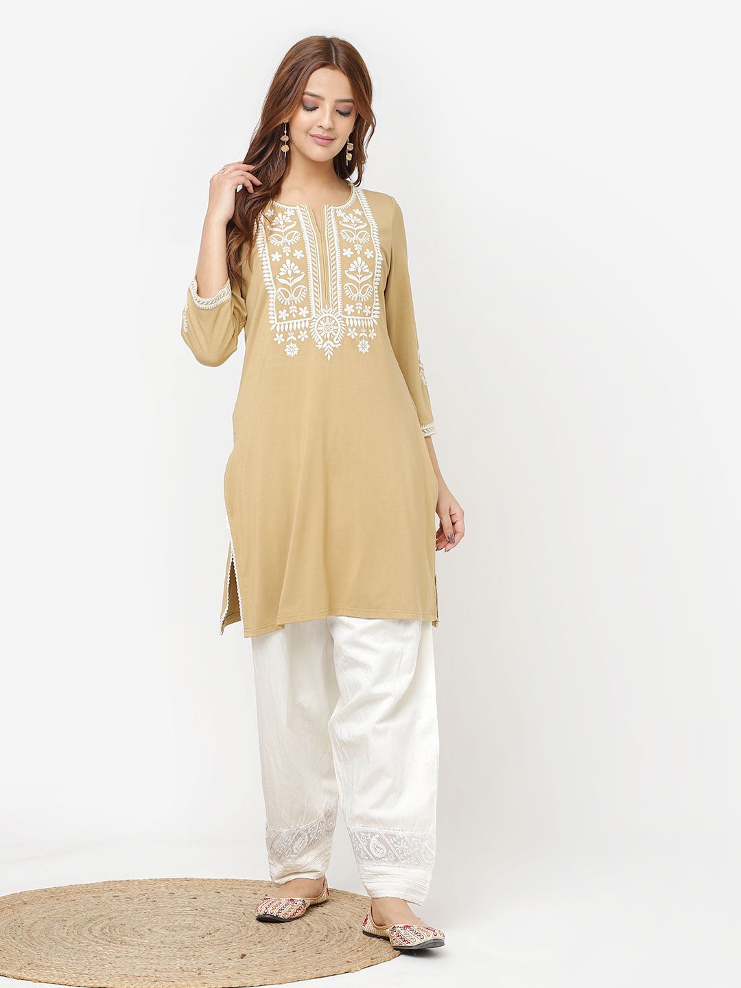 

Lakshita Floral Yoke Design Sequinned Indie Prints Kurta, Gold