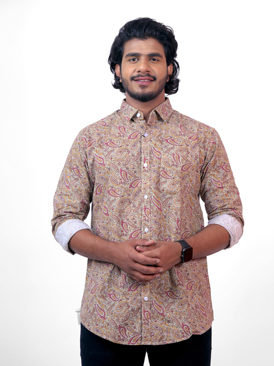

Pontiac Opaque Printed Cotton Spread Collar Casual Shirt, Brown