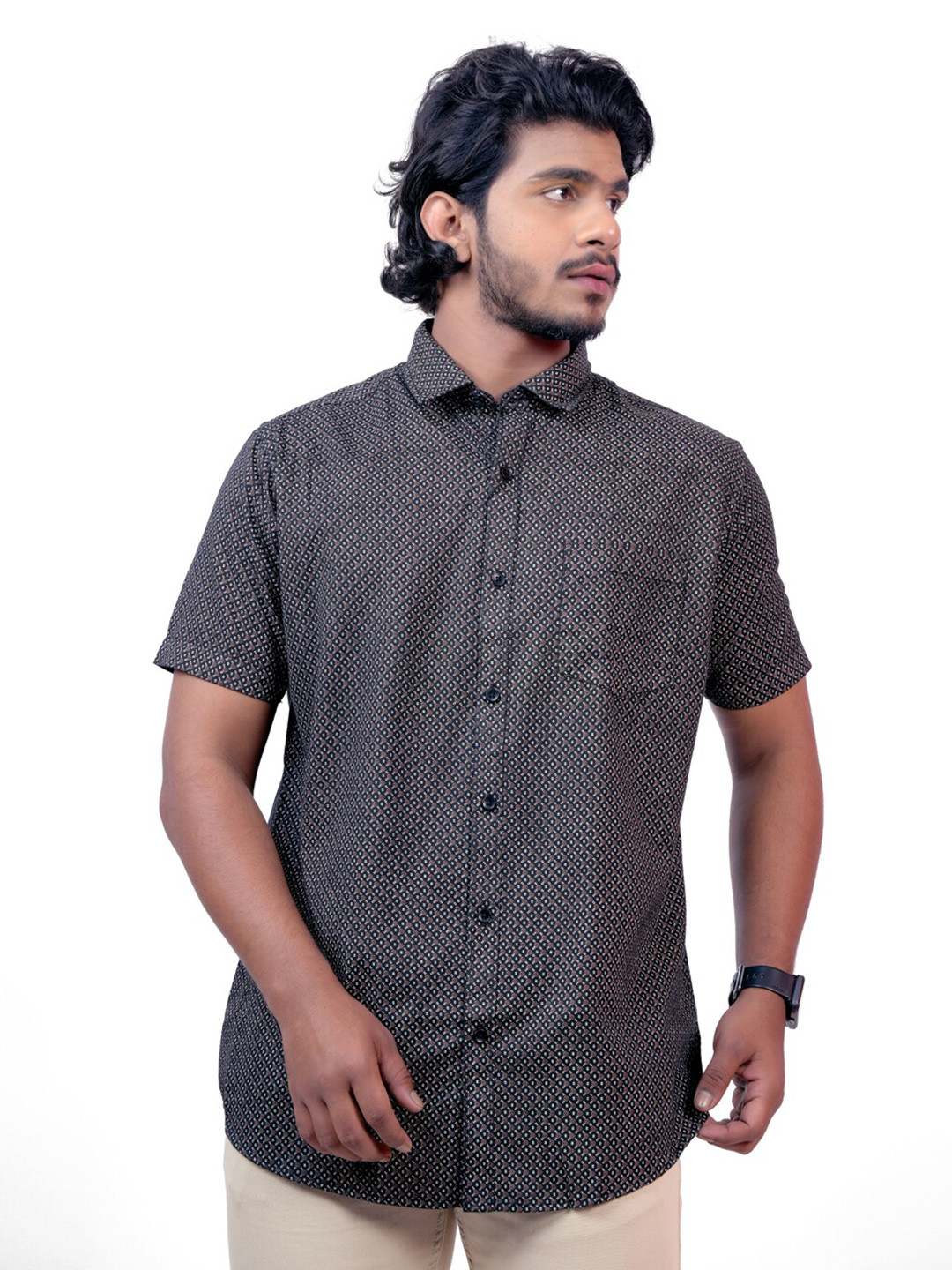 

Pontiac Micro Ditsy Printed Opaque Cotton Casual Shirt, Black