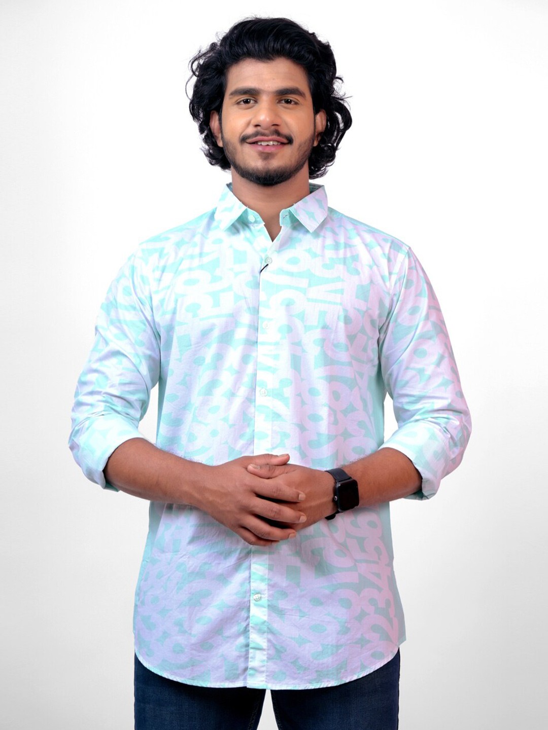 

Pontiac Abstract Printed Opaque Cotton Casual Shirt, Blue