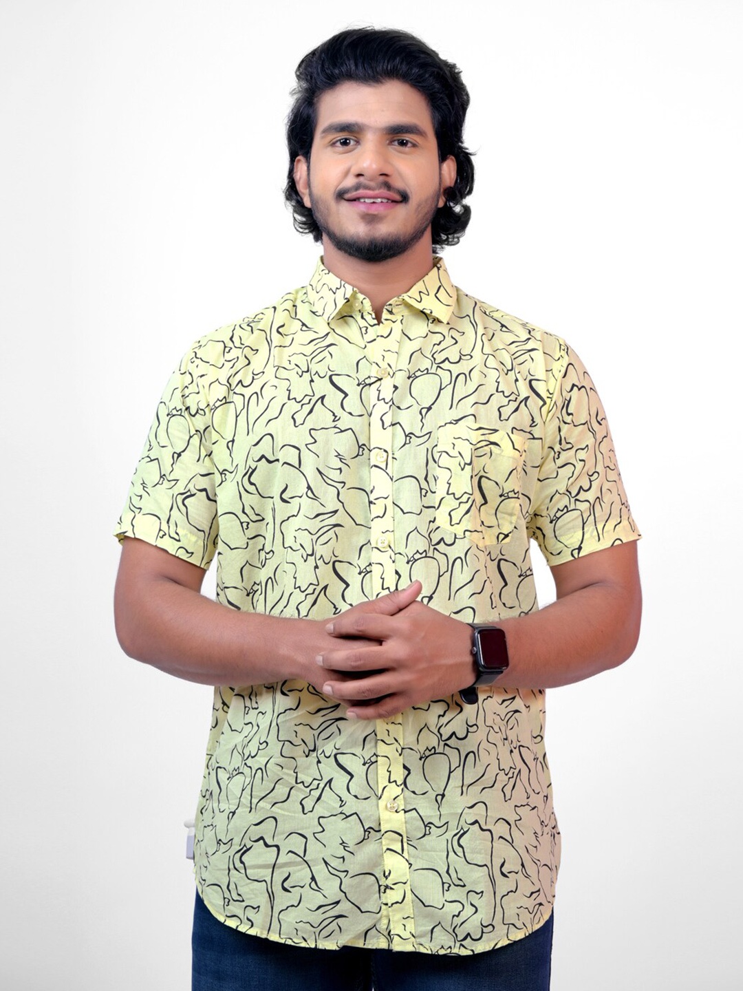 

Pontiac Abstract Printed Opaque Cotton Casual Shirt, Yellow