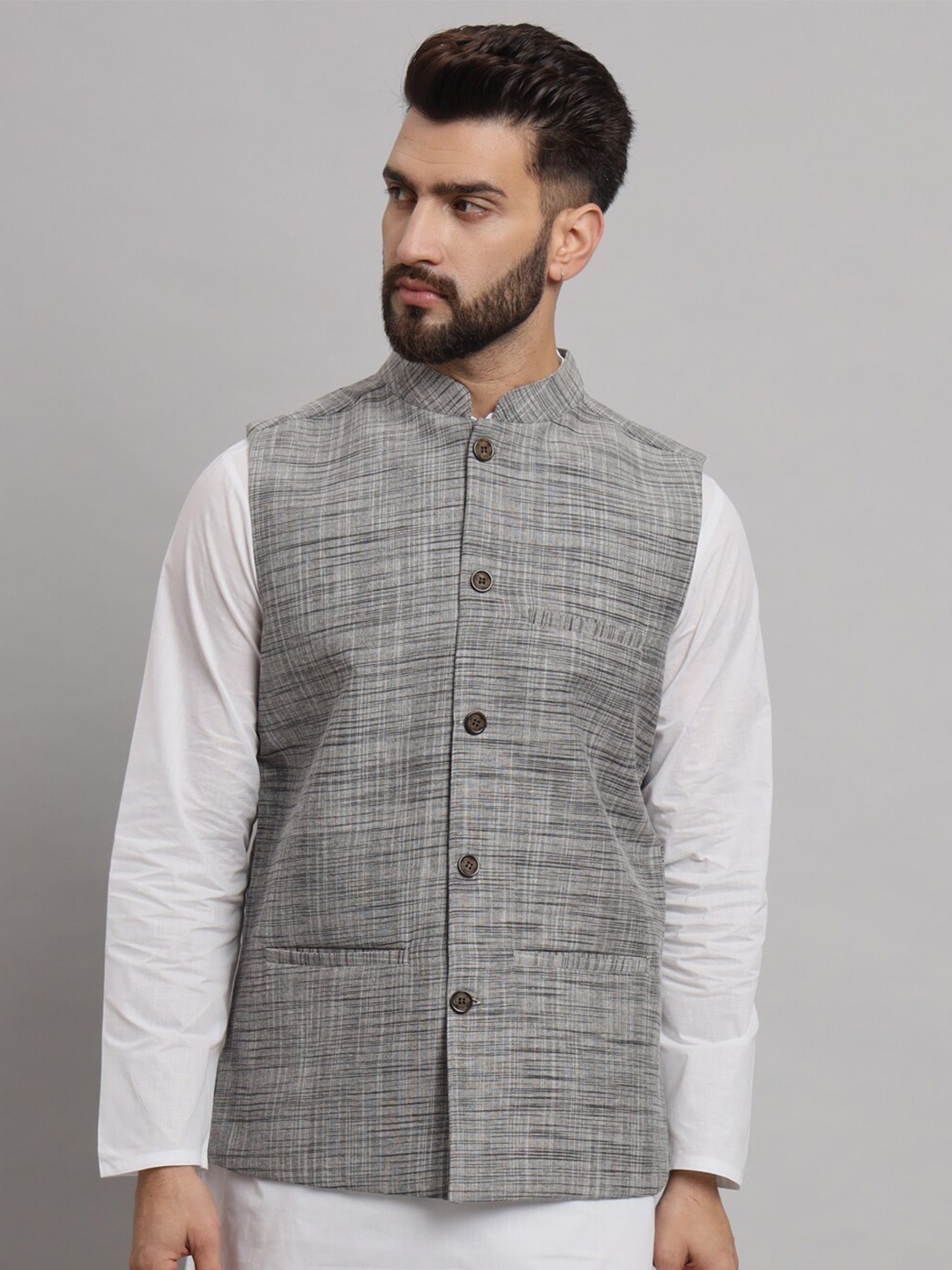 

Latest Chikan Garments Mandarin Collar Nehru Jacket, Grey