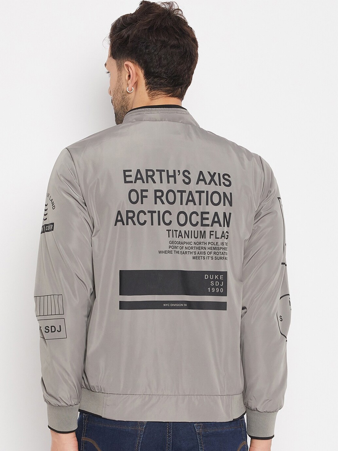 

Duke Typography Printed Bomber Jacket, Grey