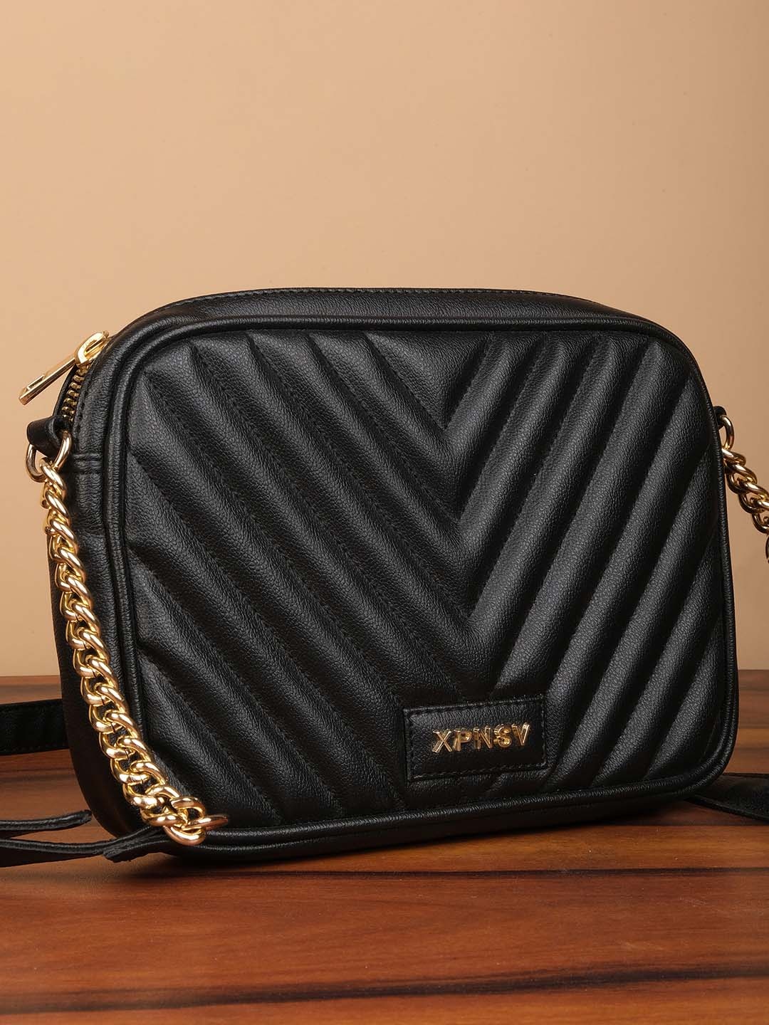 

XPNSV Textured Structured Sling Bag, Black