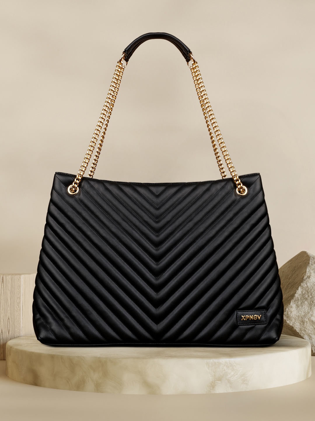 

XPNSV Textured Structured Shoulder Bag-Up to 16 inch, Black