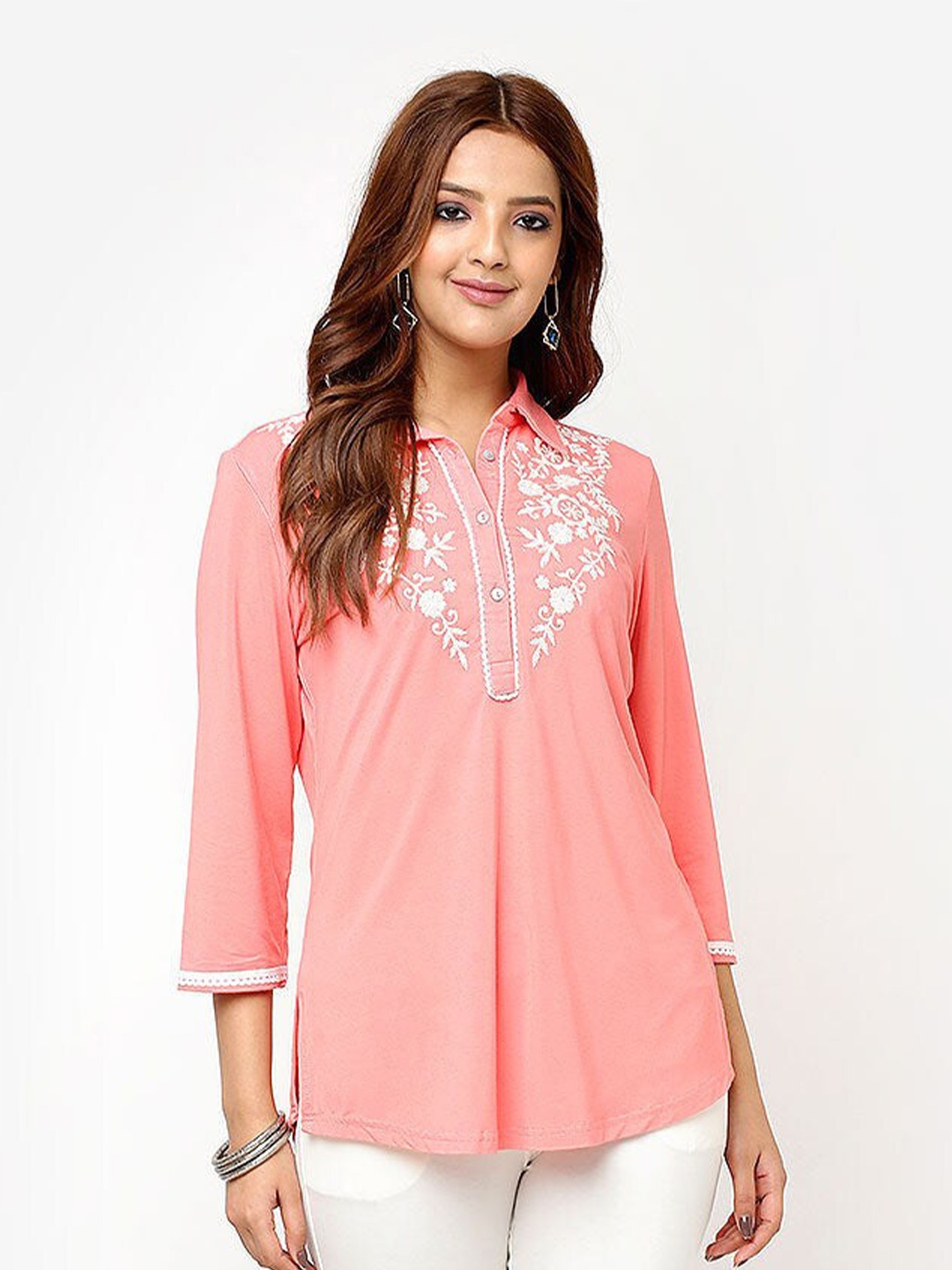 

Lakshita Embroidered Shirt Collar Straight Kurti, Orange