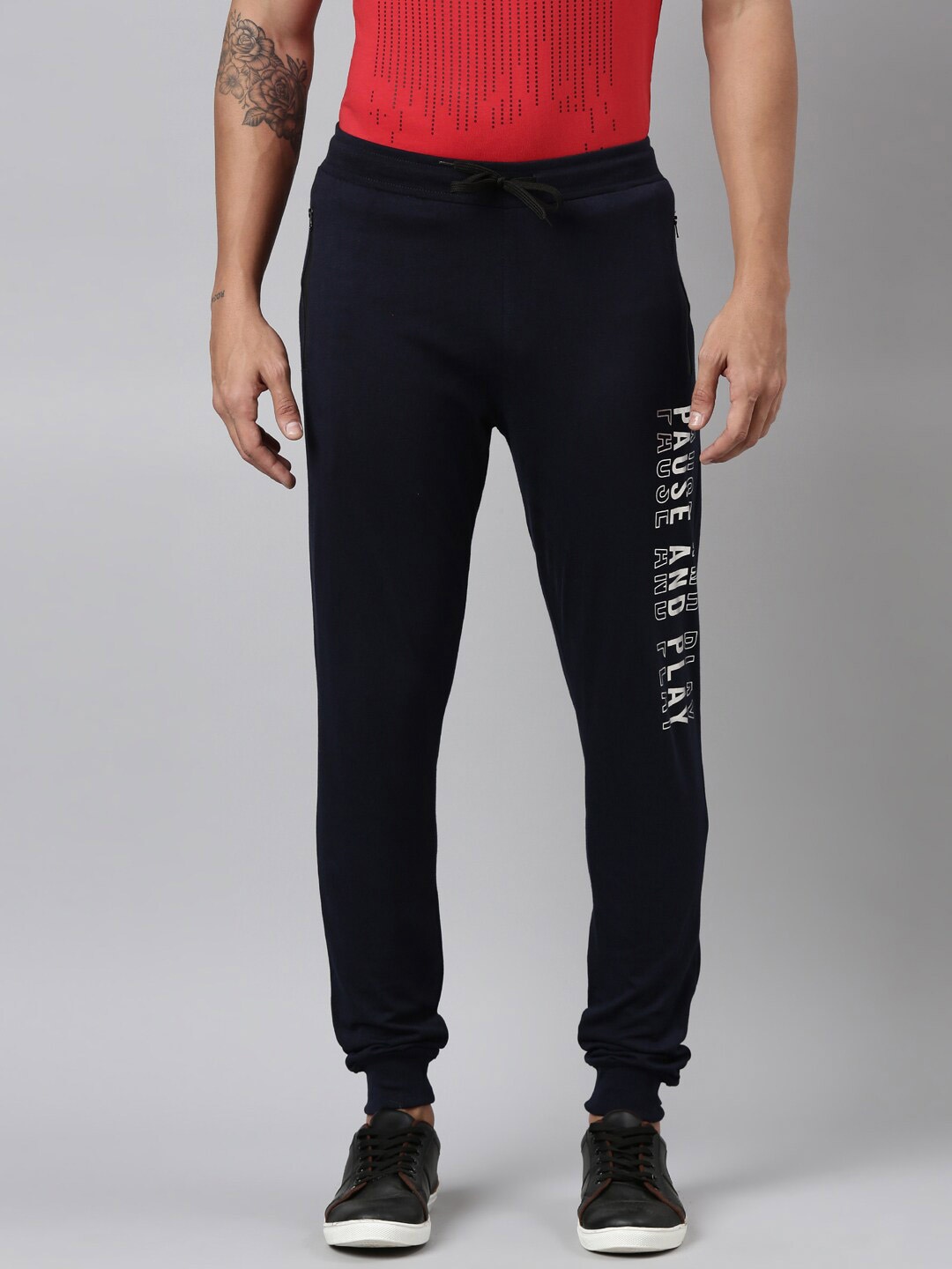 

DIXCY SCOTT Men Printed High Rise Joggers, Blue