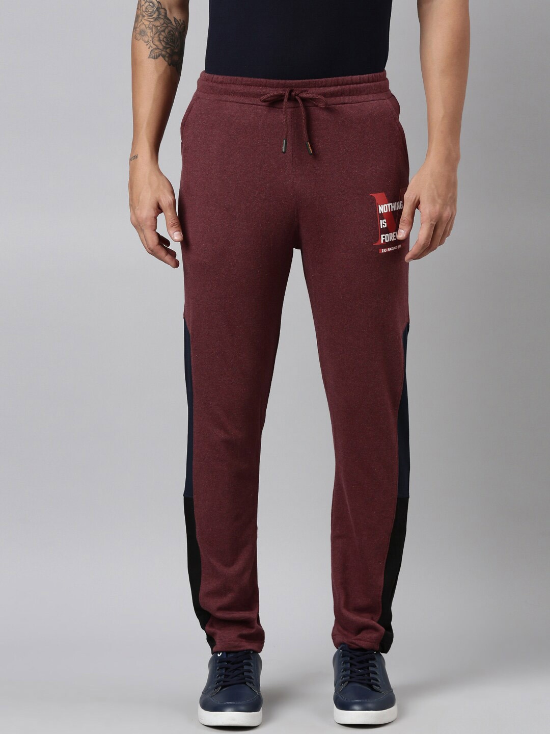 

DIXCY SCOTT Men Printed High Rise with Side Pocket Trackpant, Maroon