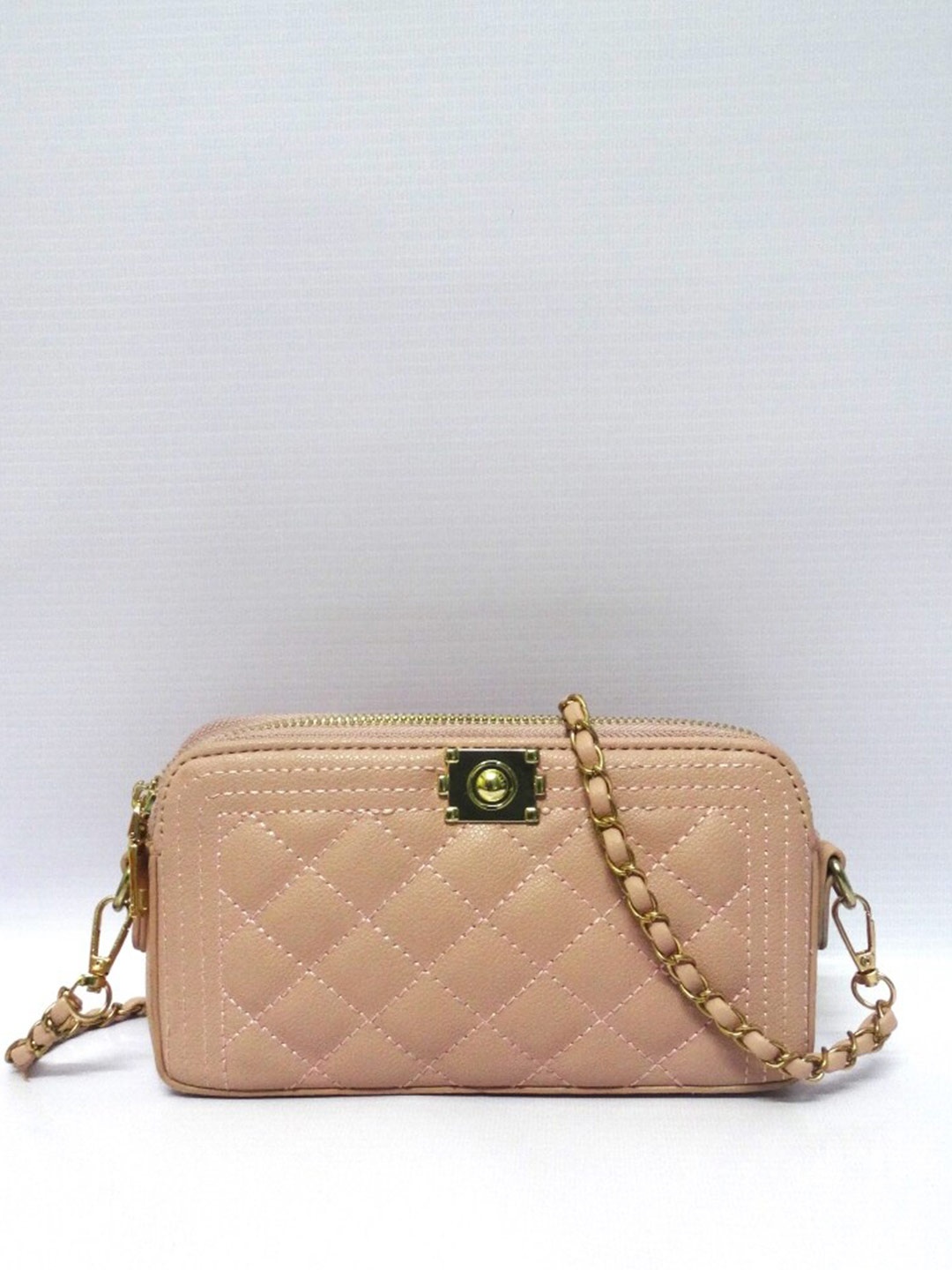 

CHRONICLE Women Checked Quilted Sling Strap Zip Around Wallet, Rose