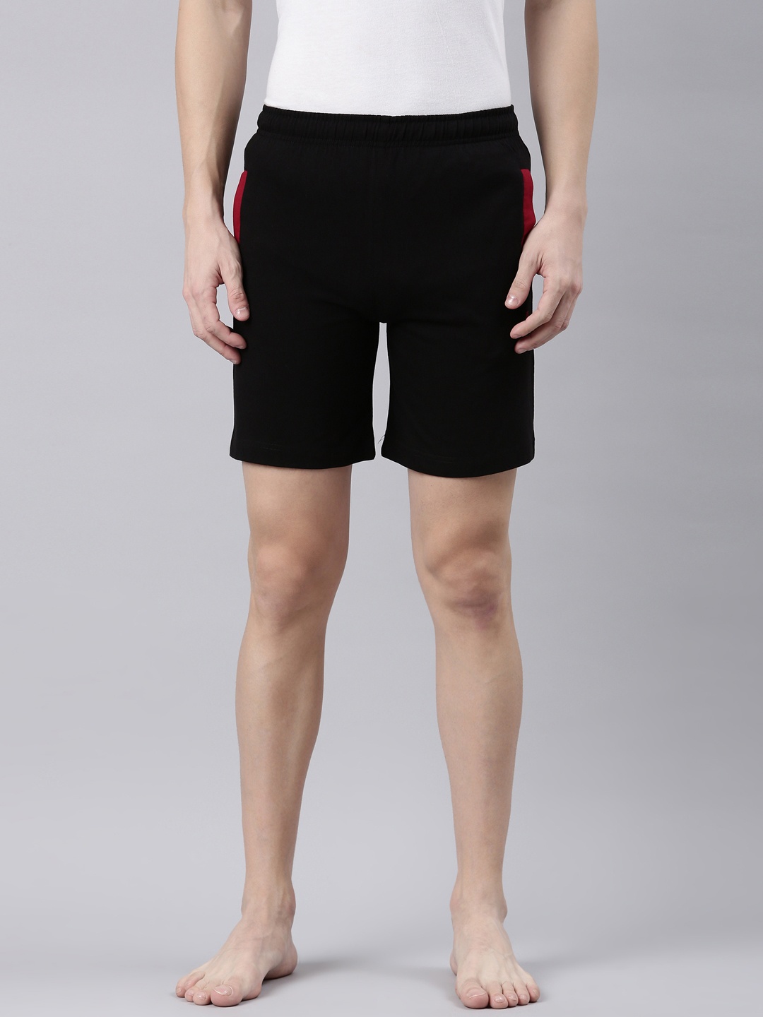 

DIXCY SCOTT Men Solid Mid Rise Above Knee Length Lounge Shorts, Black