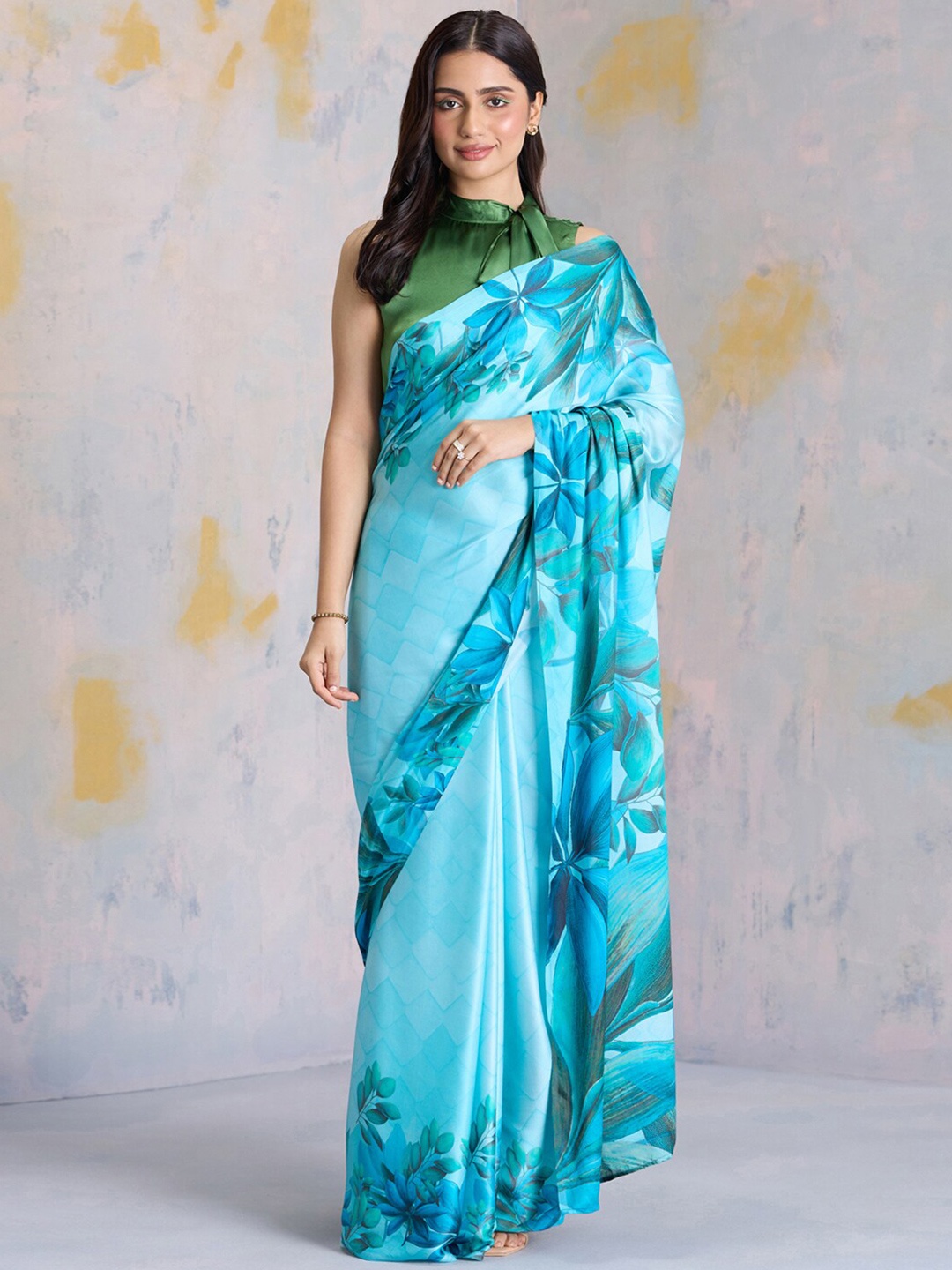 

navyasa by liva Floral Organza Saree, Blue