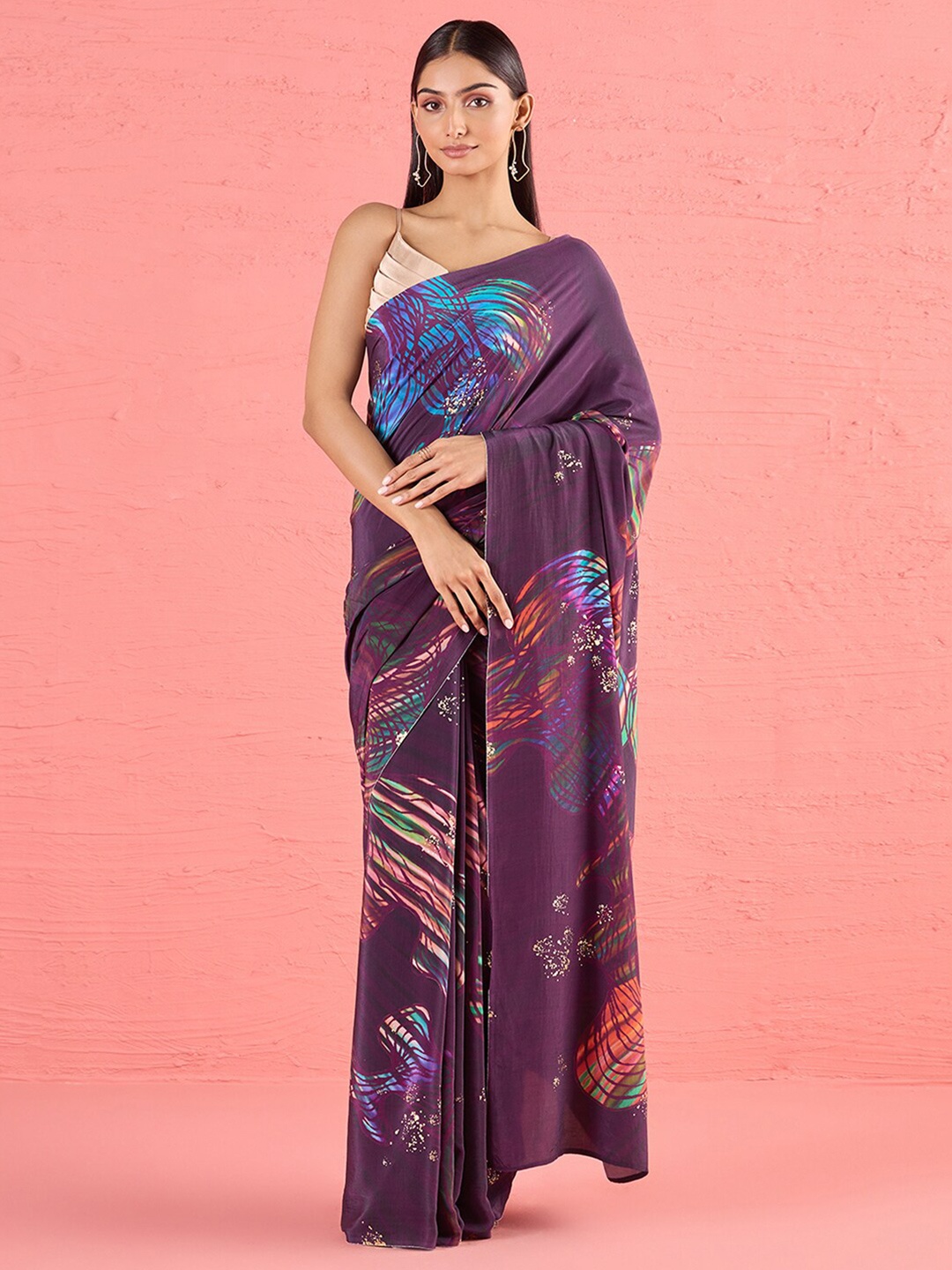 

navyasa by liva Abstract Printed Pure Crepe Saree, Purple
