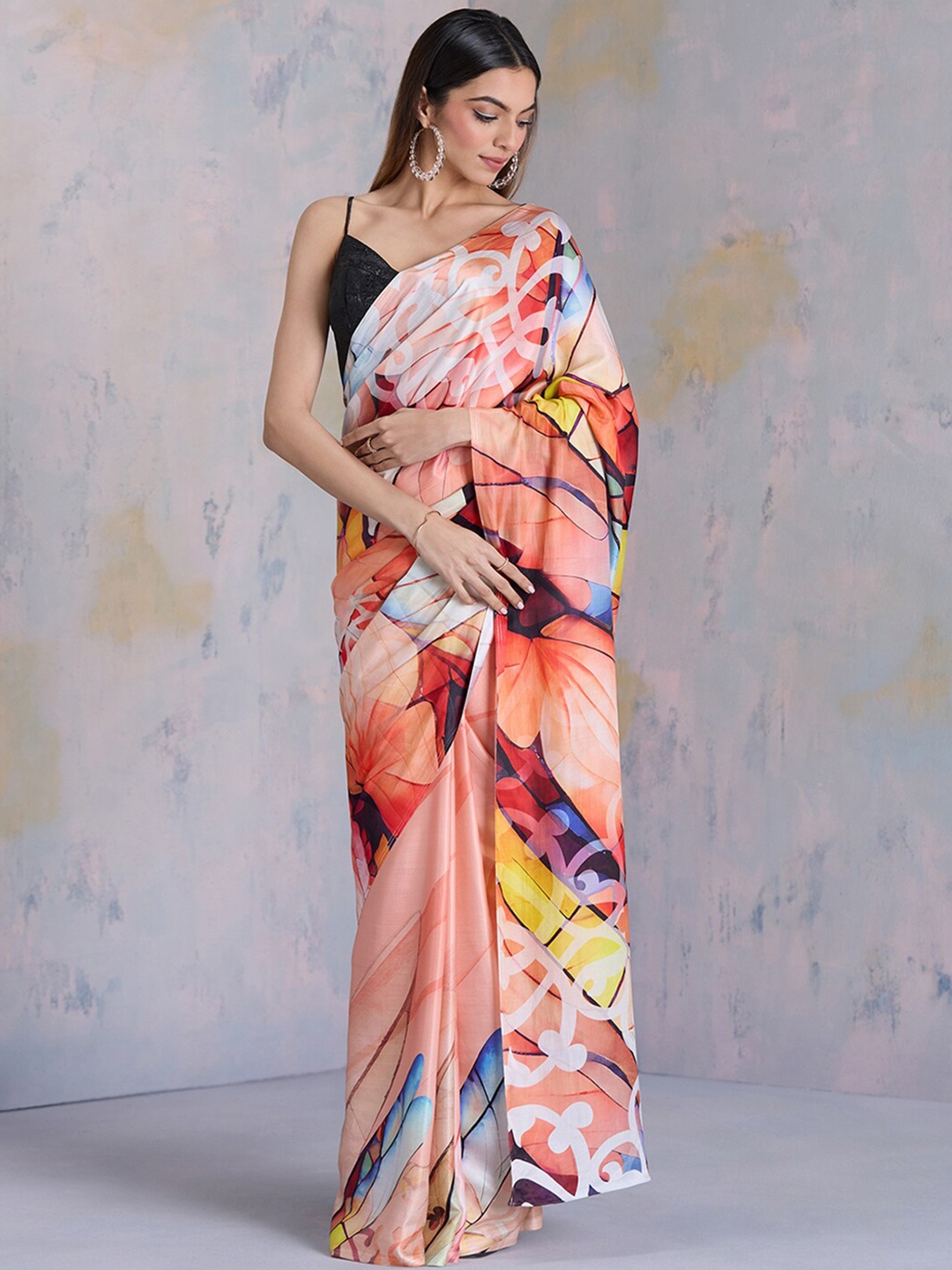 

navyasa by liva Abstract Printed Satin Saree, Pink