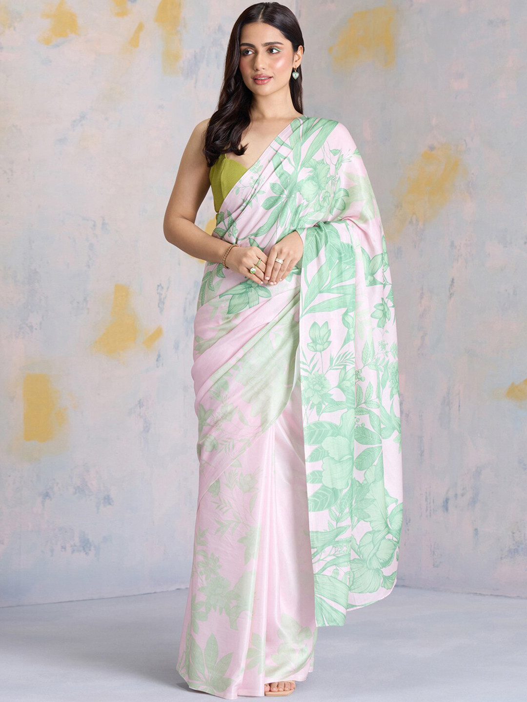 

navyasa by liva Floral Print Satin Saree, Pink
