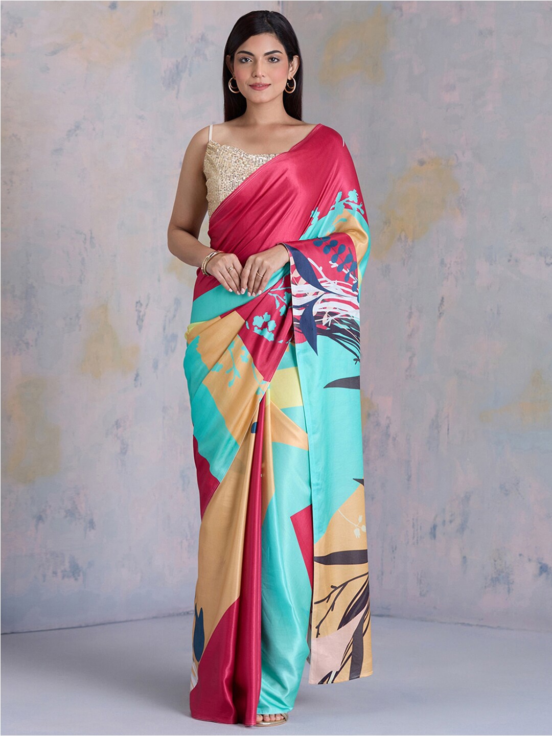 

navyasa by liva Abstract Print Satin Saree, Multi