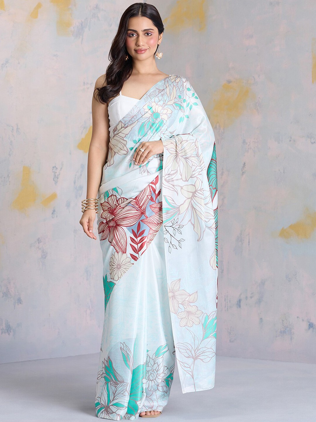 

navyasa by liva Floral Satin Saree, Green