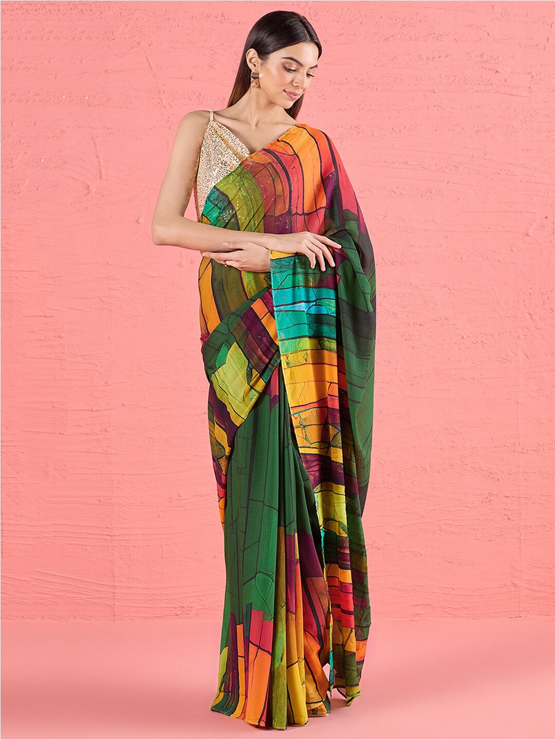

navyasa by liva Pure Crepe Saree, Green