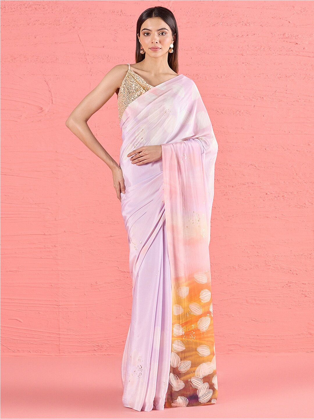 

navyasa by liva Floral Printed Pure Crepe Saree, Pink