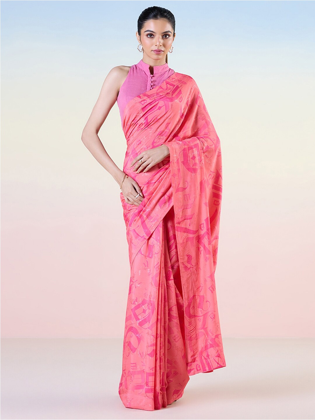 

navyasa by liva Abstract Printed Saree, Red