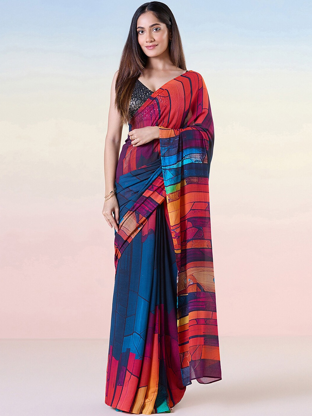 

navyasa by liva Abstract Printed Saree, Blue