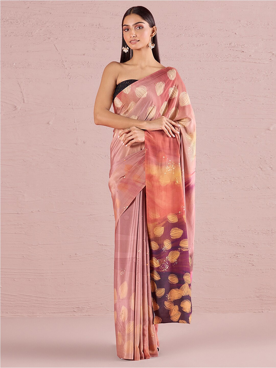 

navyasa by liva Floral Printed Pure Crepe Saree, Brown
