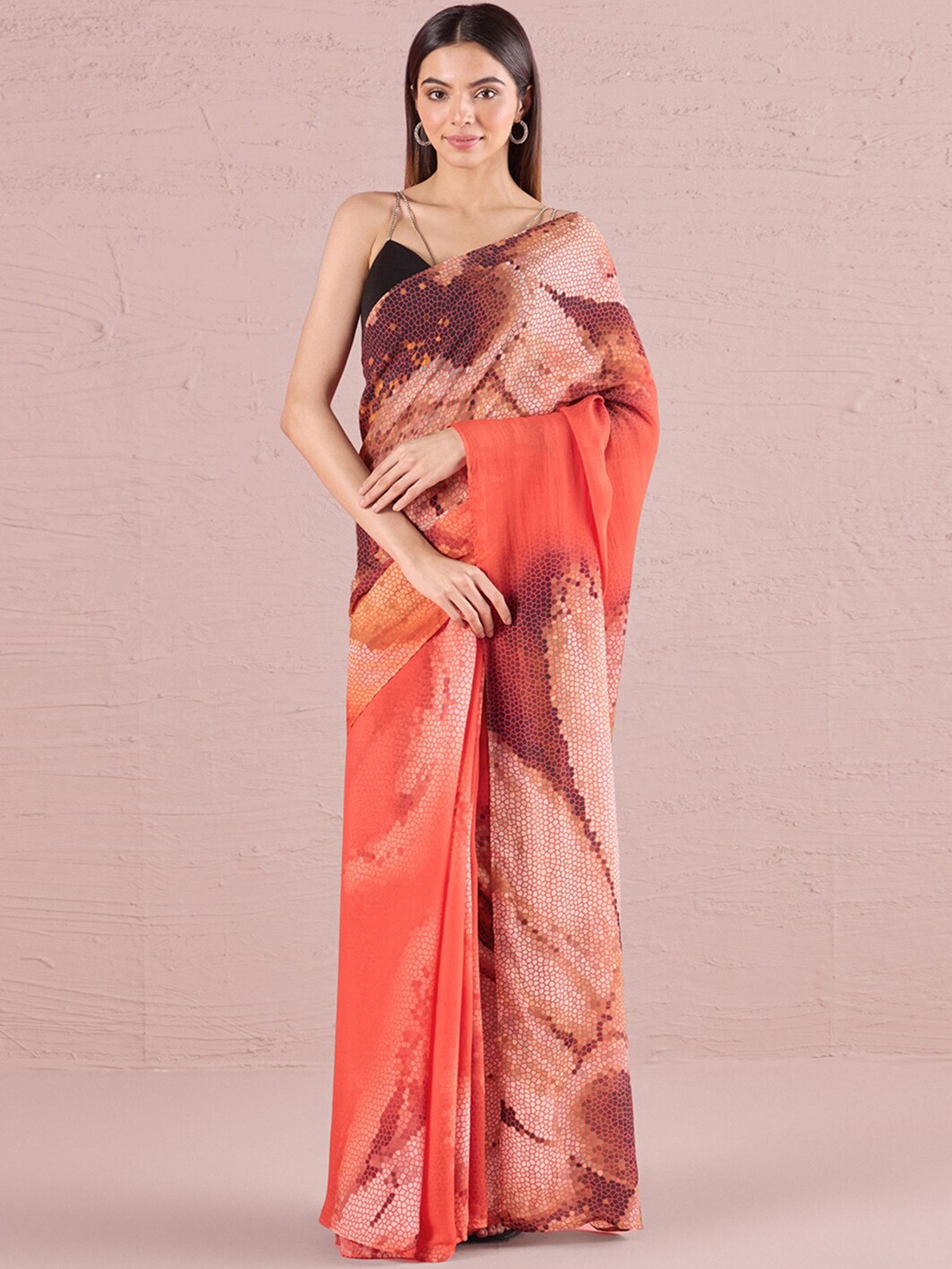 

navyasa by liva Geometric Printed Pure Georgette Saree, Orange