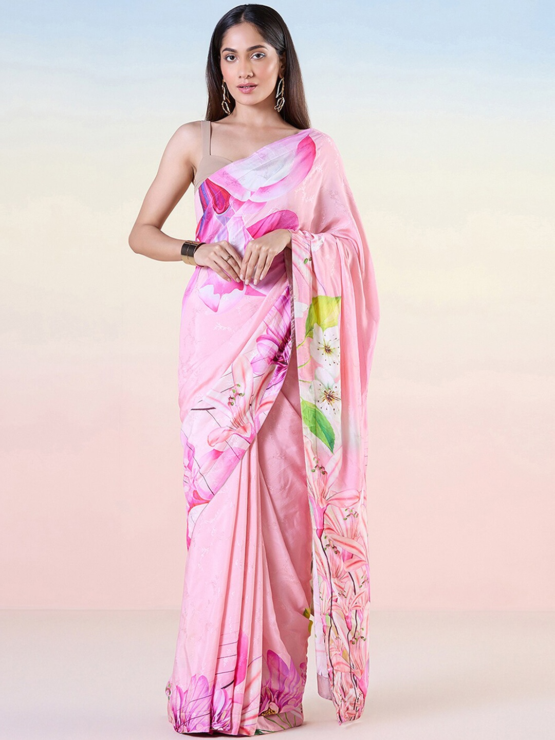 

navyasa by liva Floral Printed Liva Saree, Pink