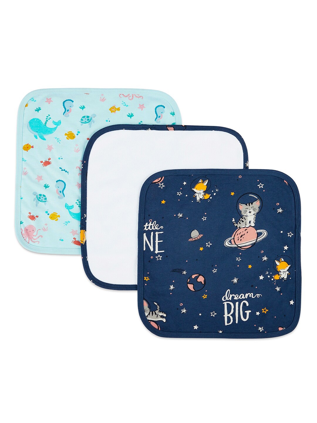 

haus & kinder Kids Pack of 3 Printed Bibs, Navy blue