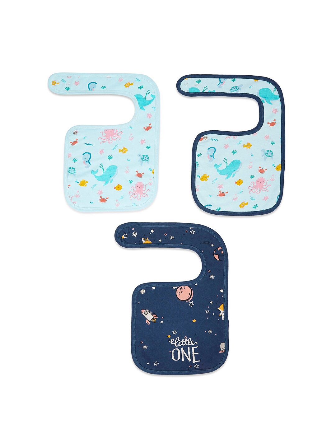 

haus & kinder Kids Pack of 3 Printed Pure Cotton Muslin Bibs, Navy blue