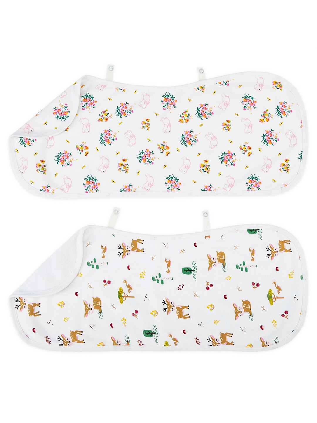 

haus & kinder Kids Pack Of 2 Printed Pure Cotton Burp Cloths, White