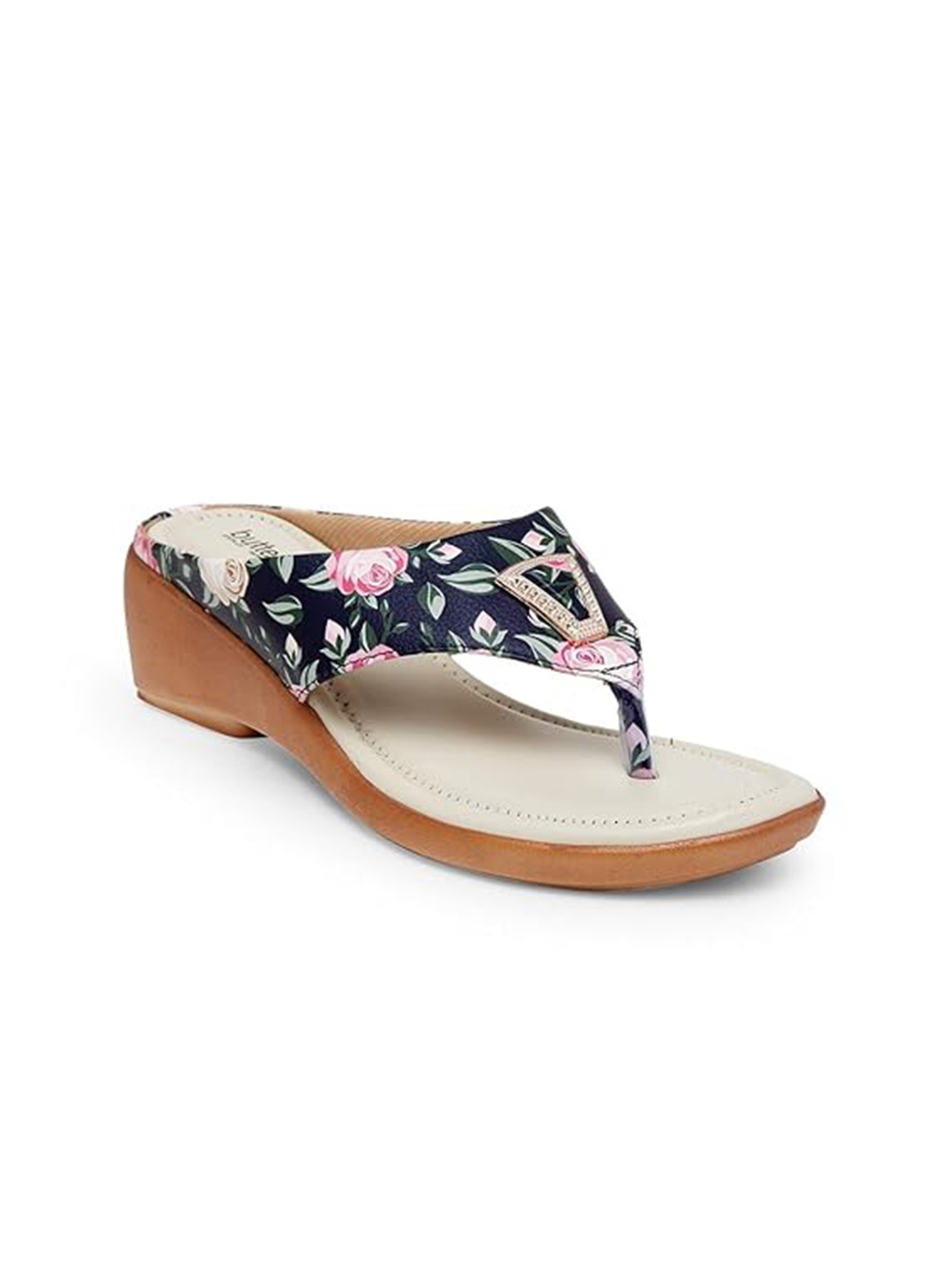 

Butterflies Steps Latest Floral Printed Open Toe Wedge Heels, Navy blue