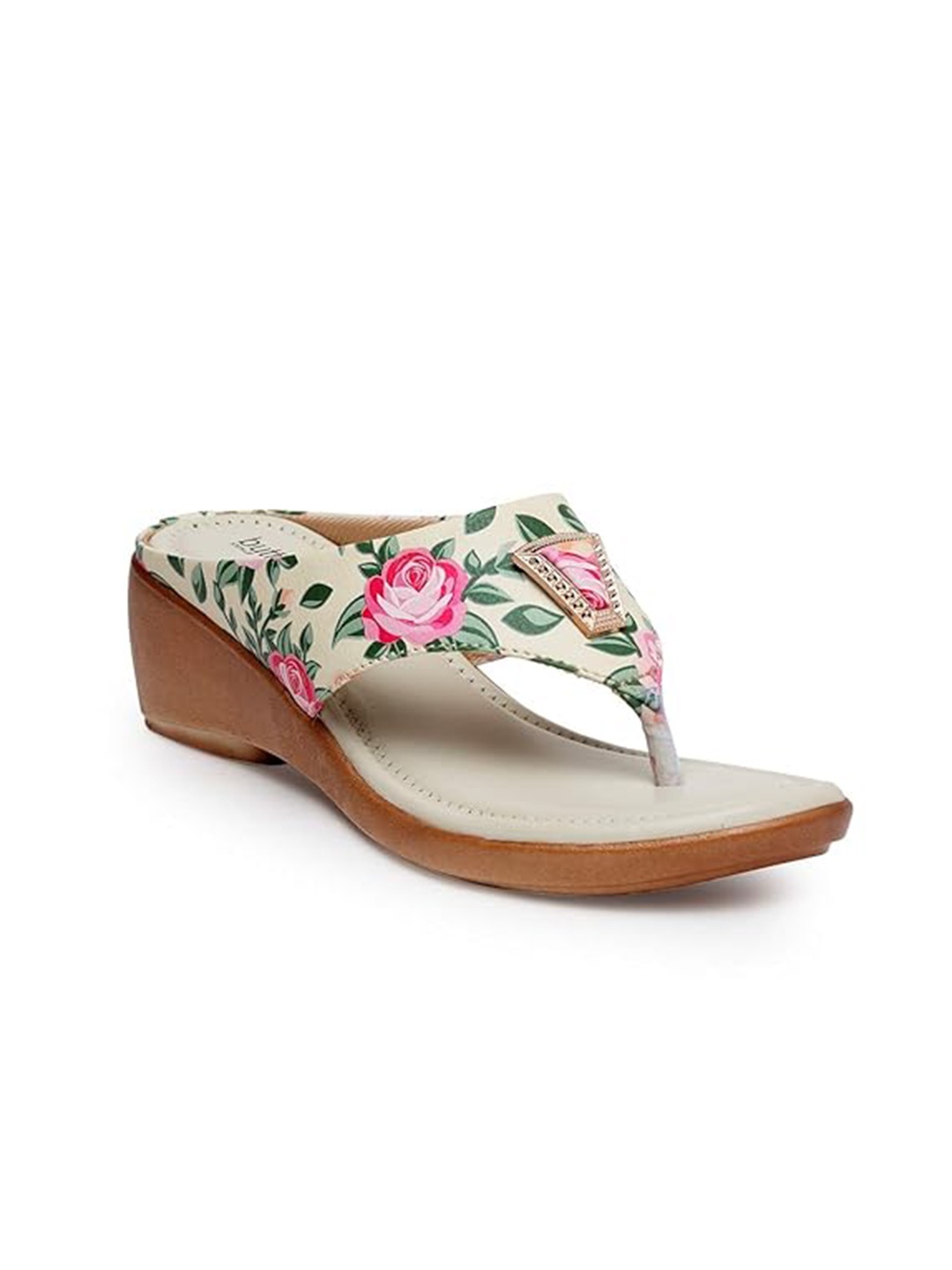 

Butterflies Steps Latest Floral Printed Open Toe Wedge Heels, Cream