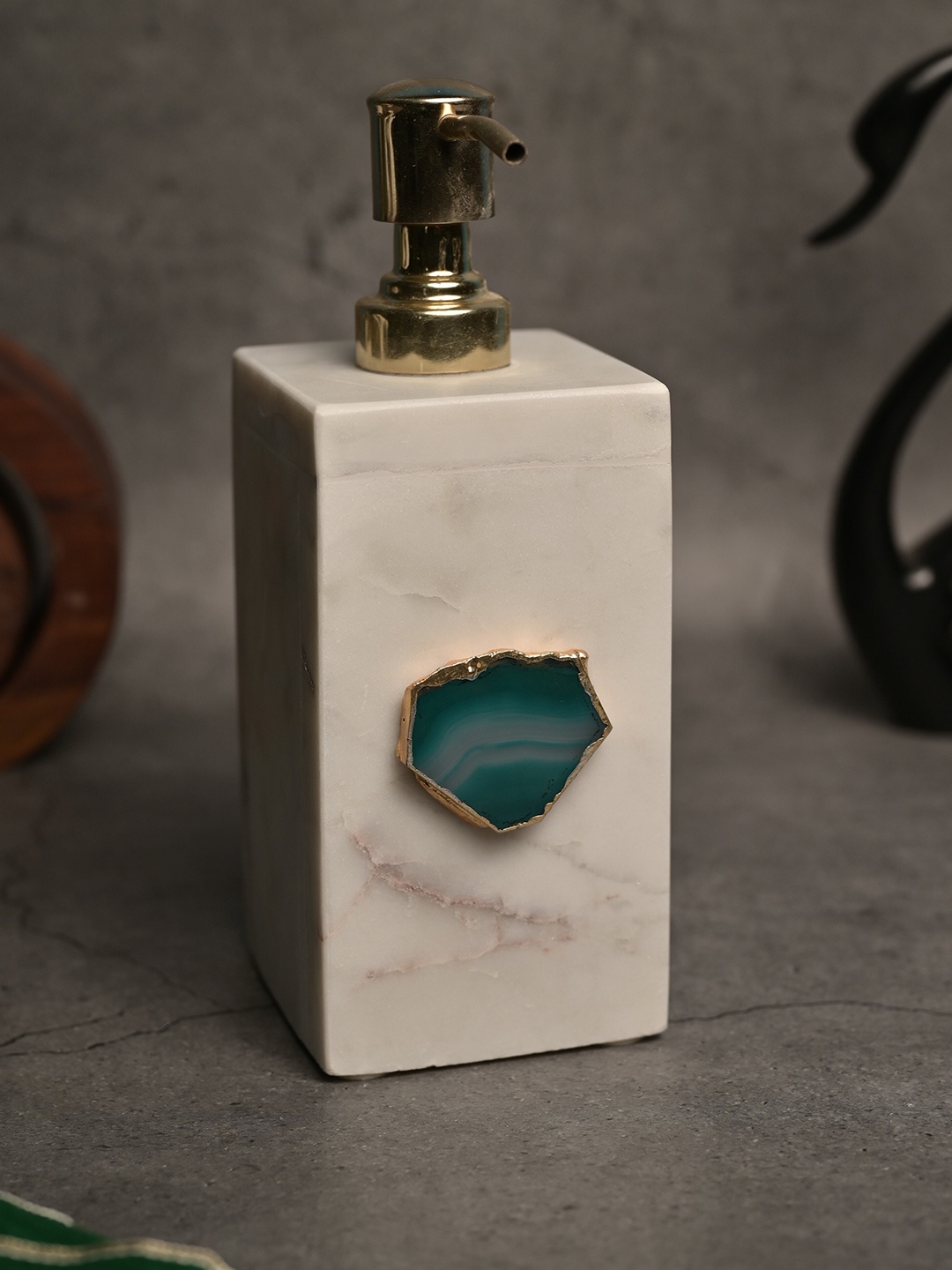 

HOMEARTE Beige & Green Textured Marble Soap Dispense Bathroom Accessories